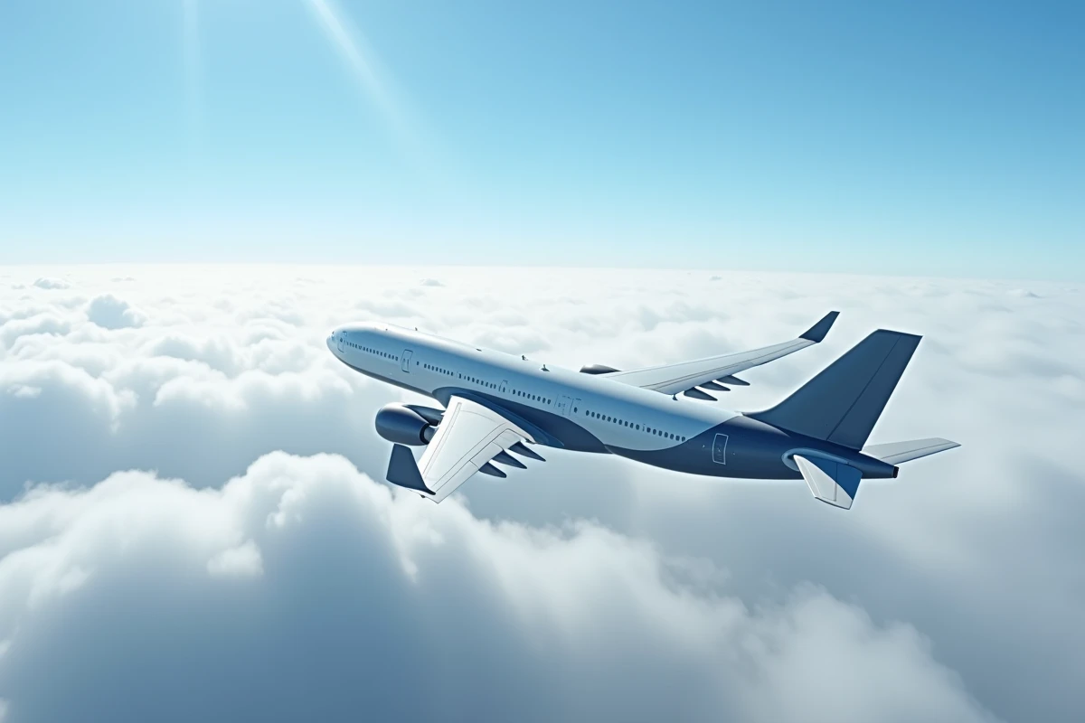 Airbus A330 en croisière au-dessus d'une couche de nuages au-dessus de l'Atlantique, photographié depuis un avion accompagnateur