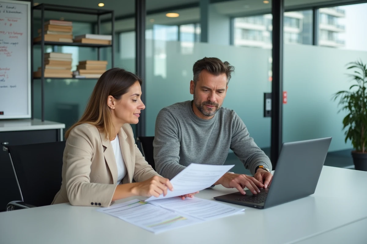 Deux collègues analysant les nouveaux services de declarationexpertise.fr lors d'une réunion professionnelle en 2026