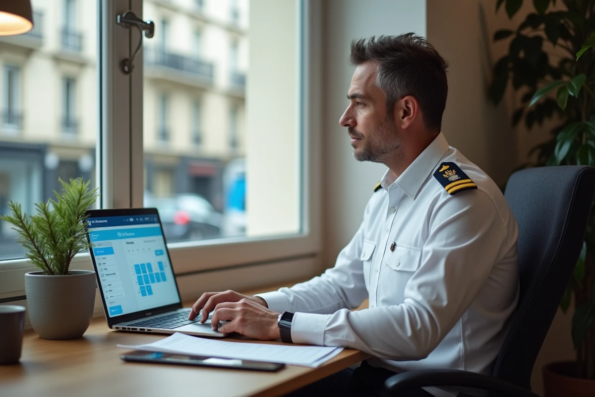 Employé Air France gérant ses congés sur un portail RH en ligne depuis son bureau à domicile