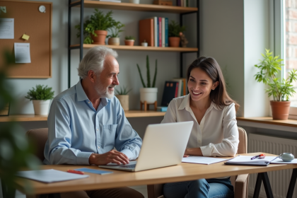 Jeune femme souriante dans un bureau moderne et cosy
