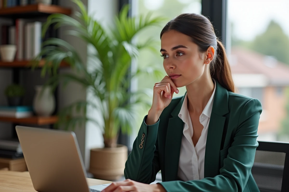 Femme en bureau à domicile en tenue professionnelle