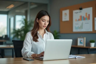 Femme d affaires concentrée à son bureau moderne