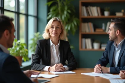 Femme en réunion d'affaires leadership et collaboration