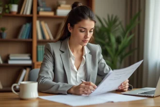 Femme professionnelle appliquant un plan d'action de développement personnel à son bureau à domicile