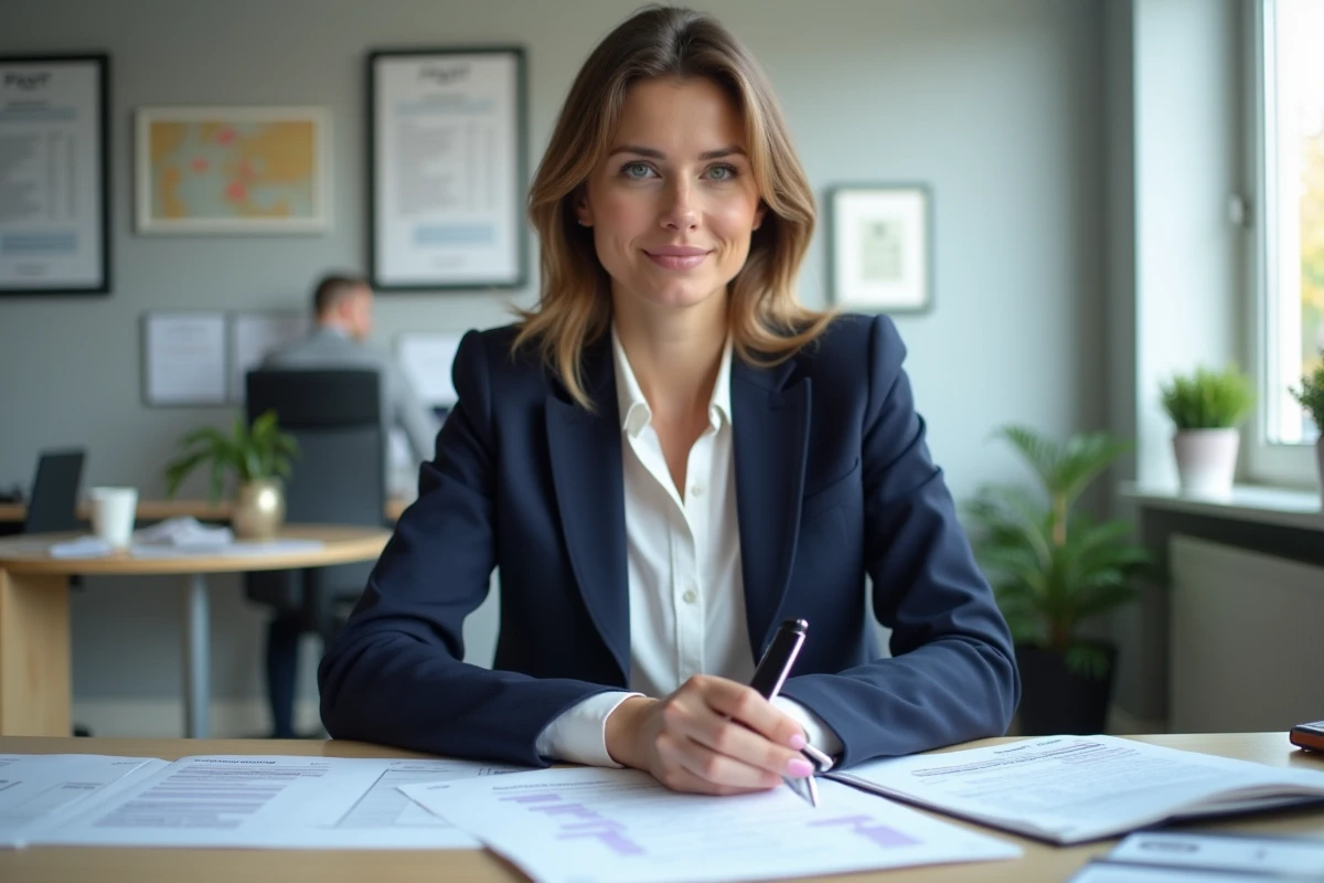Fonctionnaire de catégorie A examinant des documents de grille salariale dans un bureau administratif municipal