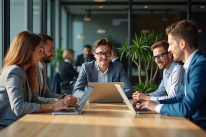 Groupe de professionnels en réunion dans un bureau moderne