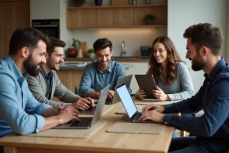 Groupe de professionnels divers travaillant à domicile