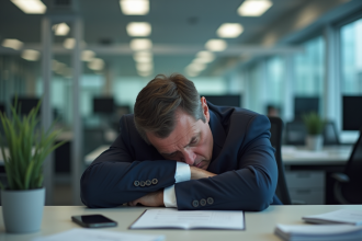 Homme d affaires endormi au bureau dans un espace moderne