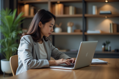 Jeune femme travaillant sur un ordinateur en homeoffice crypto
