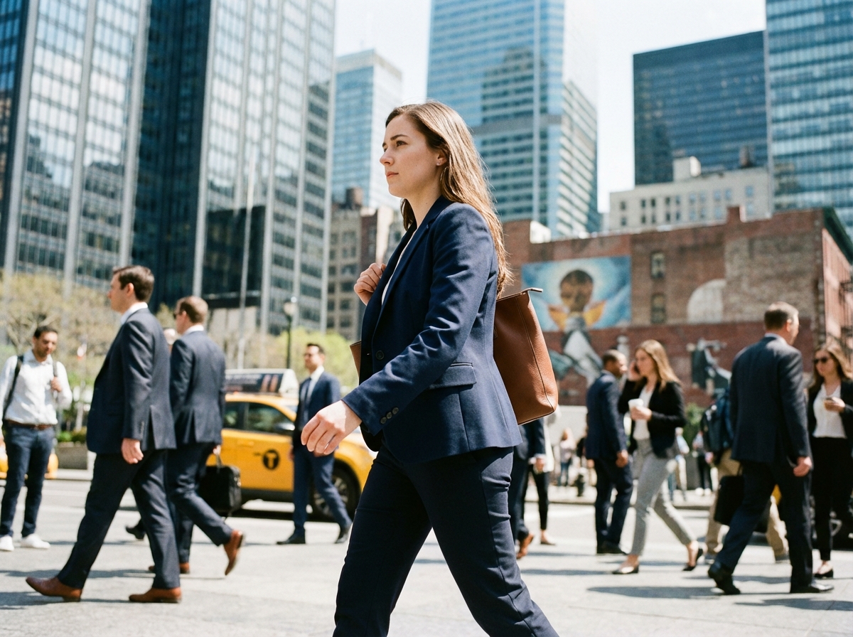 Jeune femme professionnelle marchant dans la ville moderne