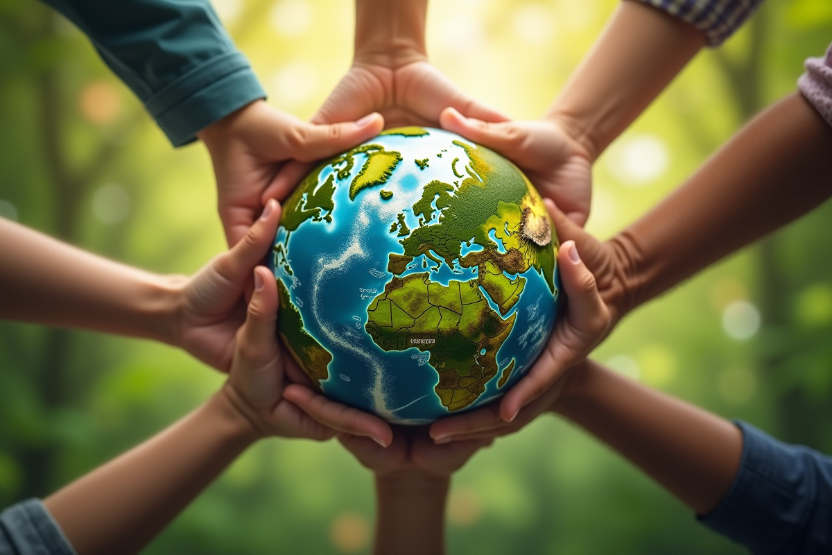 Mains de différentes personnes formant un cercle autour d