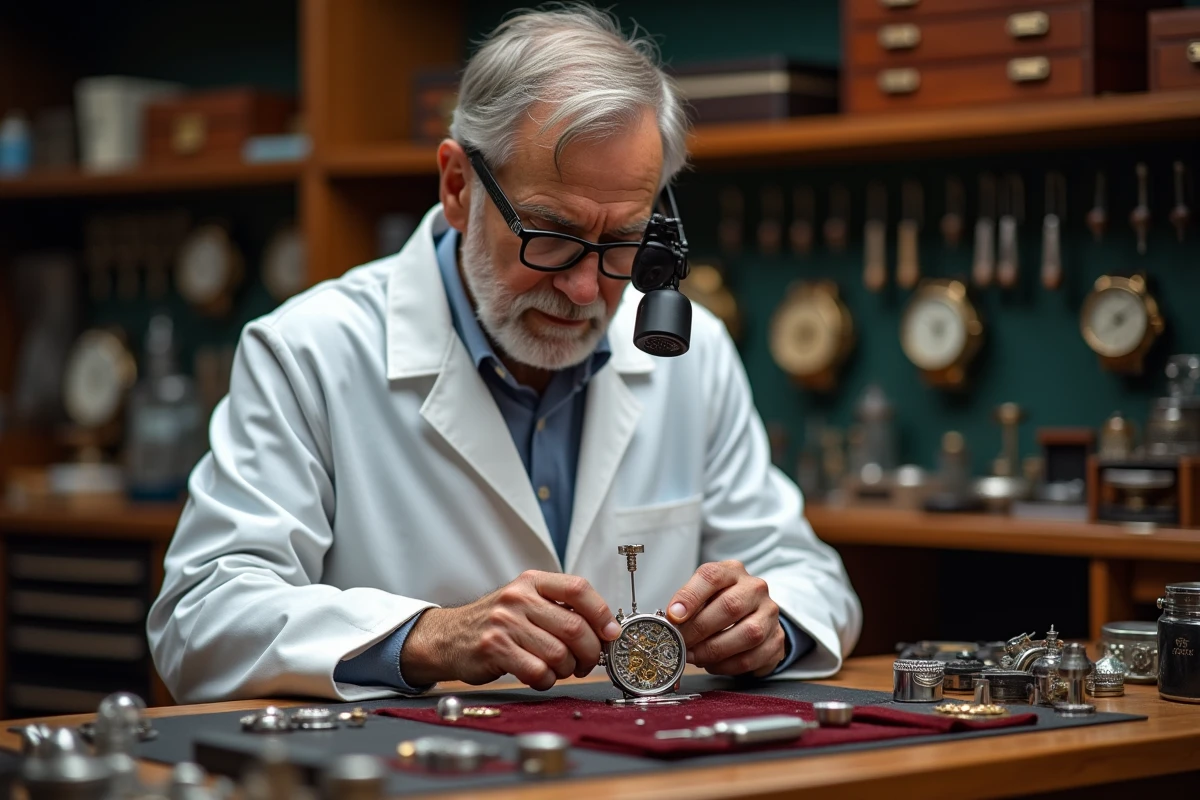 Maître horloger du groupe Richemont assemblant un mouvement de montre de haute horlogerie dans un atelier suisse traditionnel