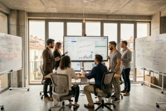 Équipe d'une agence Google Ads dans les Bouches-du-Rhône travaillant sur des campagnes publicitaires devant des écrans de performance