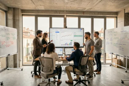 Équipe d'une agence Google Ads dans les Bouches-du-Rhône travaillant sur des campagnes publicitaires devant des écrans de performance