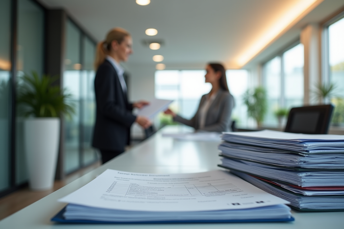 Accueil moderne avec employé donnant une liste de contrôle à un visiteur