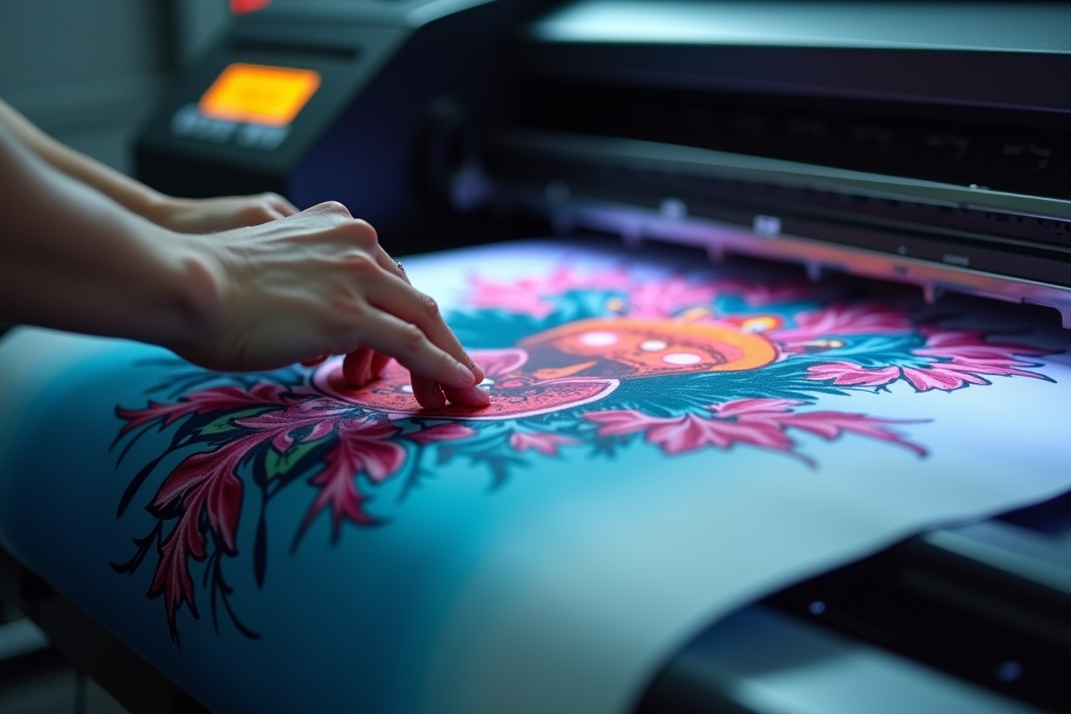 Mains ajustant les paramètres d une imprimante textile numérique