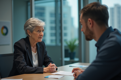 Femme senior en costume lors d'une reunion professionnelle