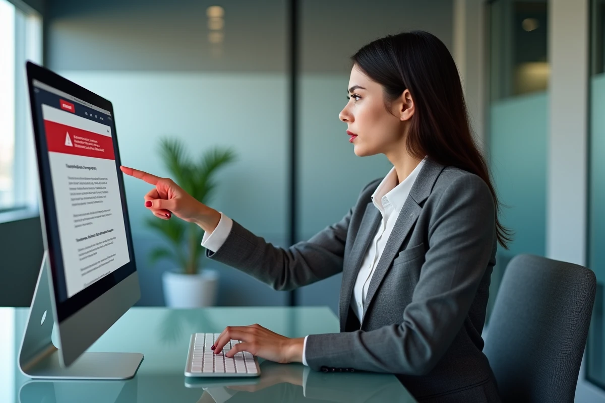 Professionnelle identifiant des signaux d'alerte sur un site internet de soci&eacute;t&eacute; commerciale suspecte
